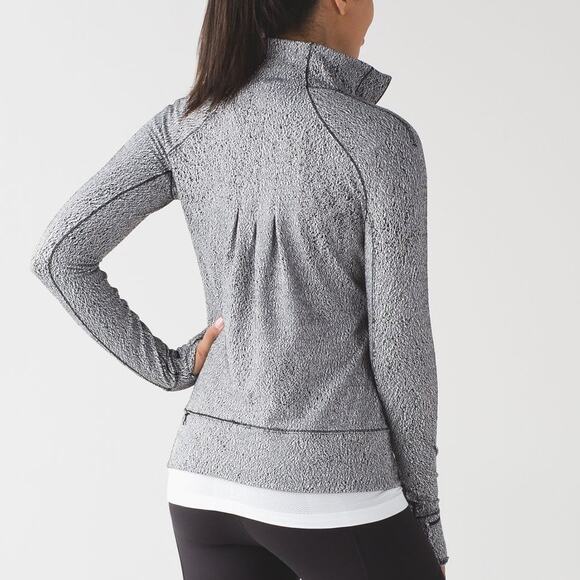 Lululemon Rush Hour 1/2 Zip Running Luon Spray Jacquard Jacket White Black 2 - Picture 3 of 6